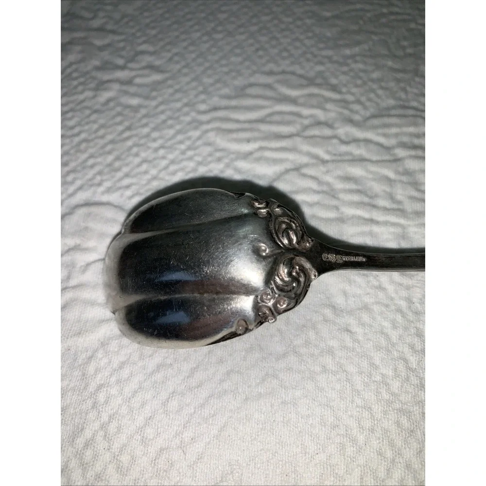 Antique STERLING Silver‎ Sugar Spoon Ornate Victorian Edwardian Rococo Swirl 28g